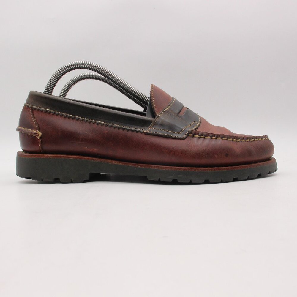 Men's Brown Leather Penny Loafers with Lug Sole